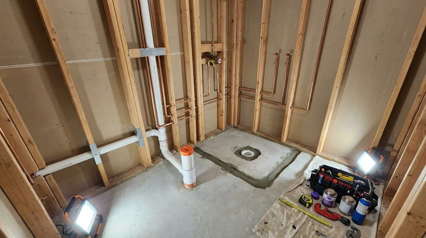 Bathroom rough-in plumbing during remodel by Johns Plumbing LLC in Lake Stevens