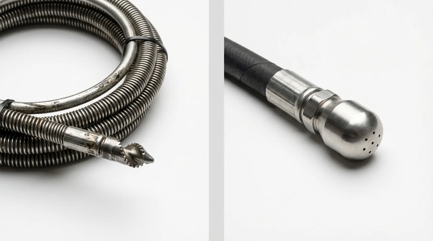 Drain snake cable and hydro jetting nozzle used for drain cleaning in Lake Stevens, WA